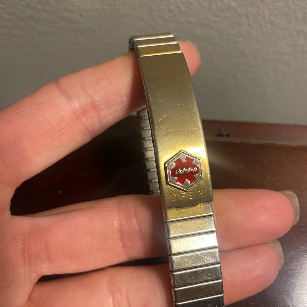 Vintage Gold and Silver Stretch Medical Identification Bracelet